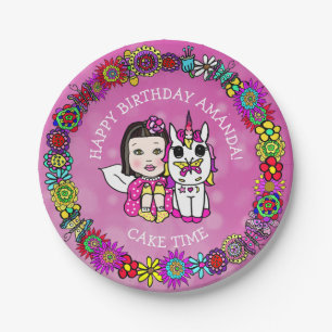 Personalized Happy Birthday Unicorn and Fairy Paper Plate