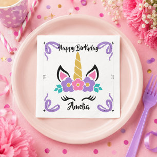 Personalized Happy Birthday Unicorn Paper Napkins