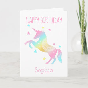 Personalized Happy Birthday Unicorn Rainbow Card