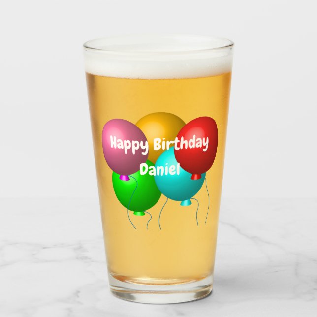 Personalized Happy Birthday Vibes Helium Balloons Glass (Front Filled)