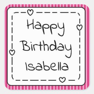 Personalized Happy Birthday Whimsical Pink Girl's Square Sticker