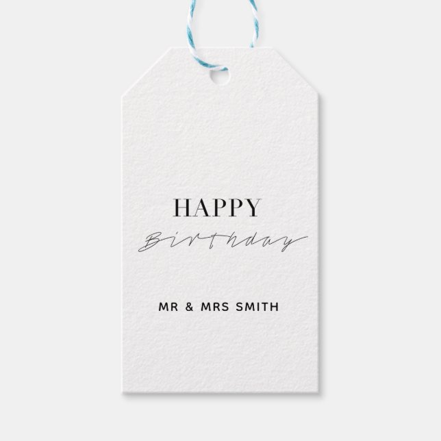 Personalized "Happy Birthday" White Gift Tags (Front)