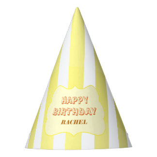 Personalized Happy Birthday Yellow Stripe Party Hat