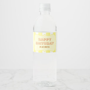 Personalized Happy Birthday Yellow Stripe  Water Bottle Label