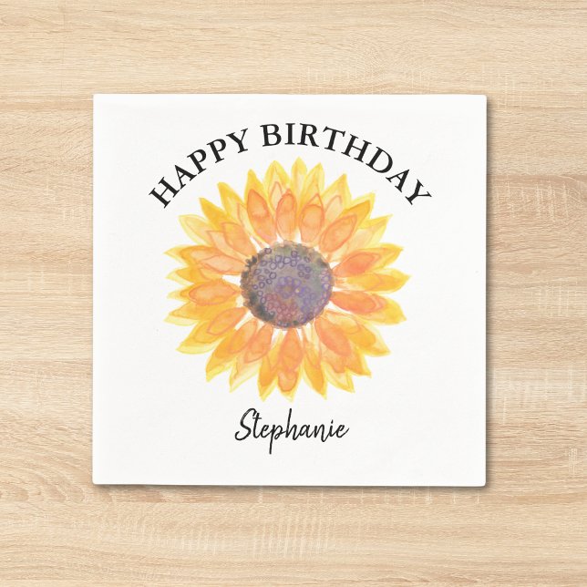 Personalized Happy Birthday Yellow Sunflower  Napkin (Creator Uploaded)