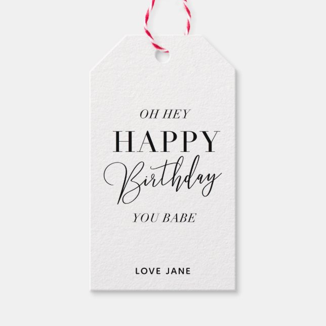 Personalized "Happy Birthday, You Babe" tag pink (Front)