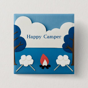 Personalized Happy Camper Campfire Smores Camping 2 Inch Square Button