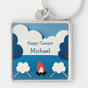 Personalized Happy Camper Campfire Smores Camping  Keychain
