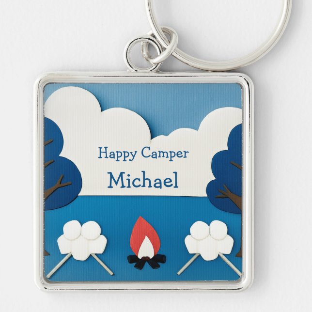Personalized Happy Camper Campfire Smores Camping  Keychain (Front)