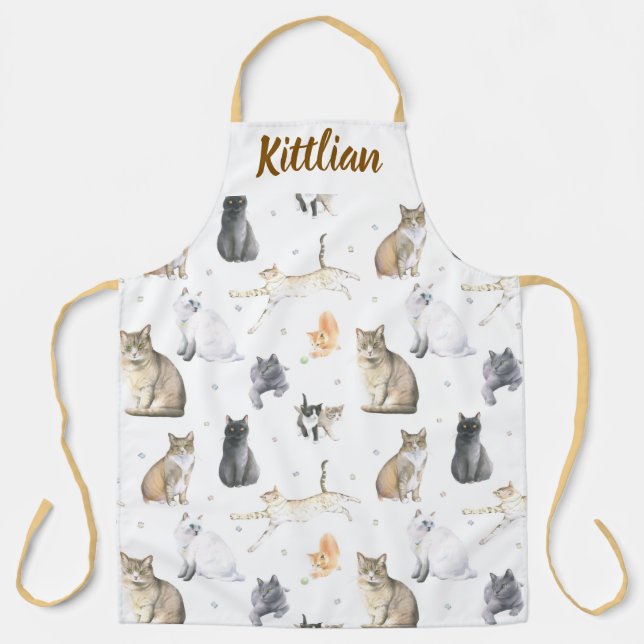 Personalized Happy Cat Lover Name Design Apron (Front)