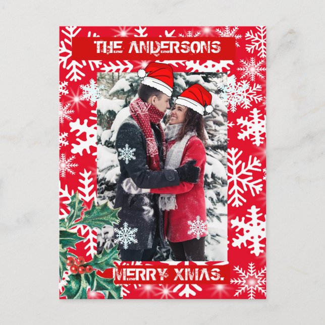 Personalized happy christmas snowflakes invitation postcard (Front)