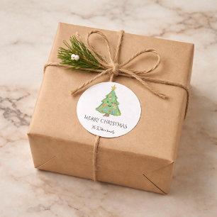 Personalized happy Christmas tree doodle Classic Round Sticker