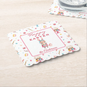 Personalized Happy Easter 4" Scalloped Paper Coaster