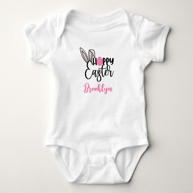 Personalized Happy Easter Baby One Piece Bodysuit (Front)