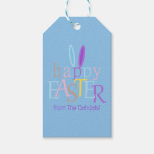 Personalized Happy Easter Bunny Ears Blue Purple Gift Tags