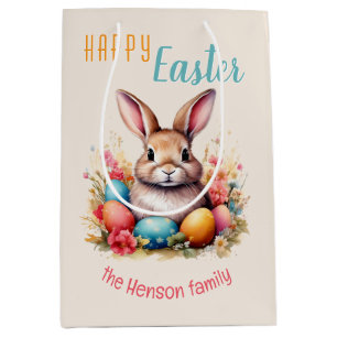 Personalized Happy Easter Bunny Eggs Family  Medium Gift Bag