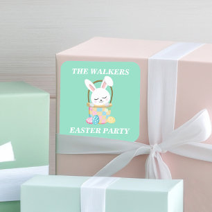 Personalized Happy Easter Bunny Party Green Square Sticker