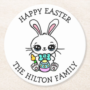 Personalized Happy Easter Bunny Seasonal Round Paper Coaster