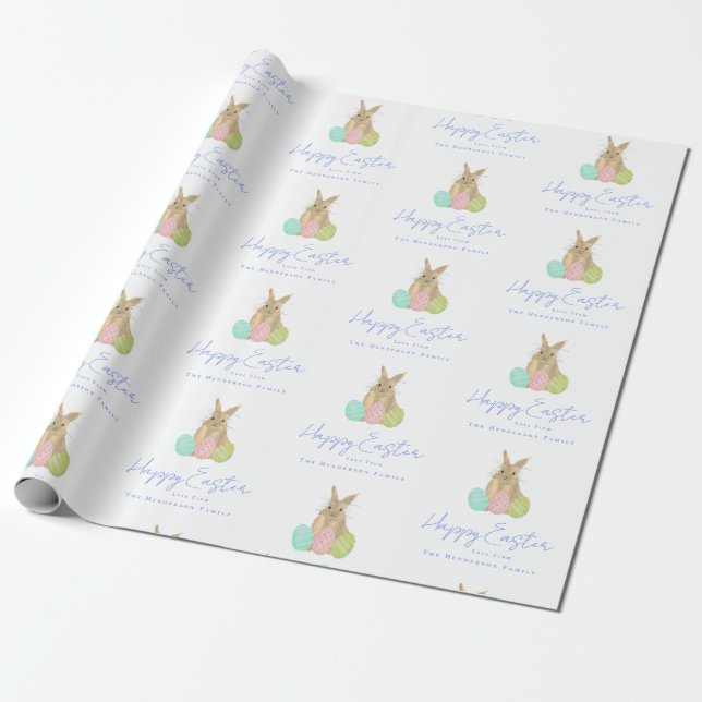 Personalized Happy Easter Bunny Watercolor Wrapping Paper (Unrolled)