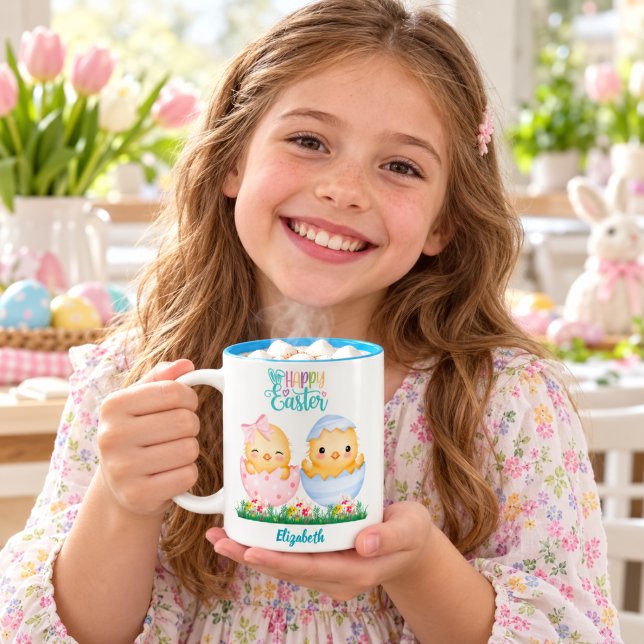 Personalized Happy Easter Chicks Two-Tone Coffee Mug (Creator Uploaded)