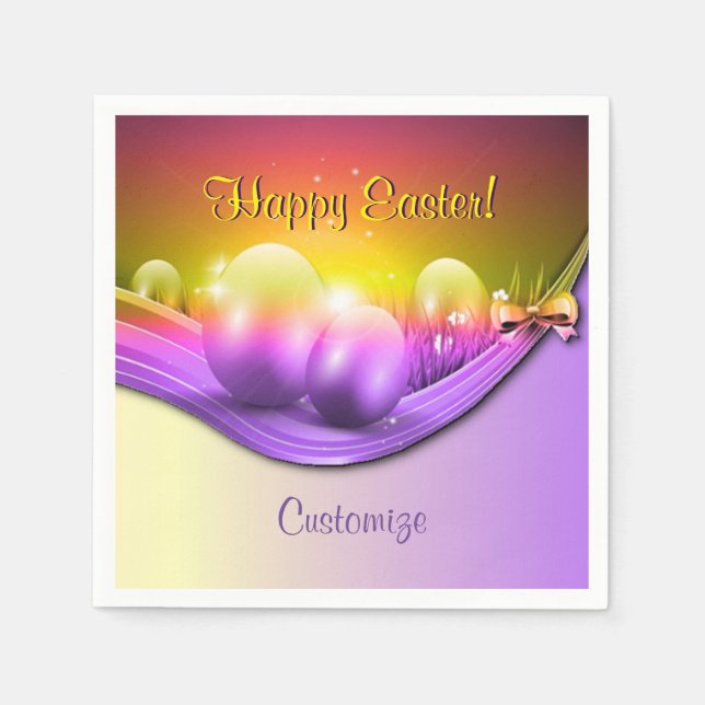 Personalized Happy Easter Coloured Eggs Napkins (Front)