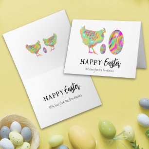 Personalized Happy Easter Colourful Hen & Eggs Holiday Card