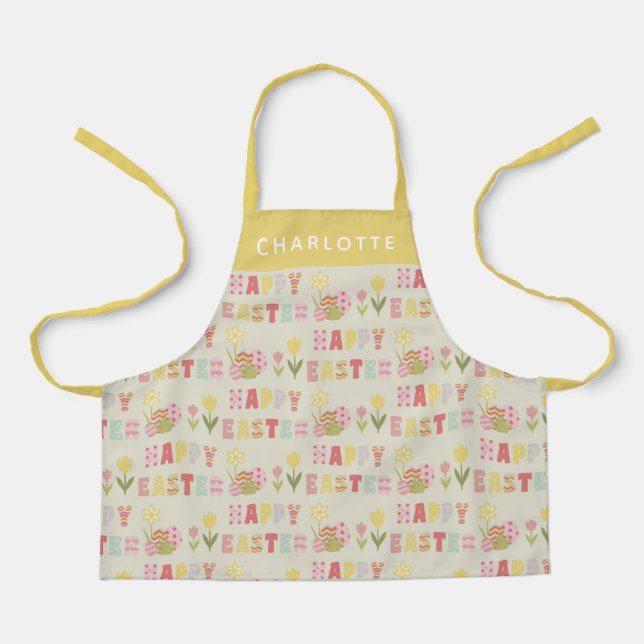 Personalized Happy Easter Cute Colourful Pattern Apron (Front)