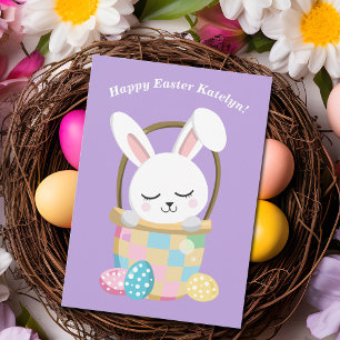 Personalized Happy Easter Cute Pastel Purple Card