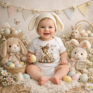 Personalized Happy Easter Deer Illustration Baby Bodysuit