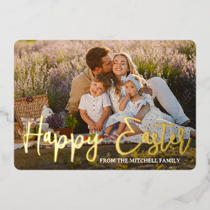 Personalized Happy Easter Family Photo Gold Foil Holiday Card