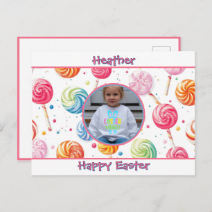 Personalized Happy Easter Lollipop Candy Photo Postcard