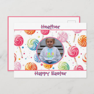Personalized Happy Easter Lollipop Candy Photo Postcard