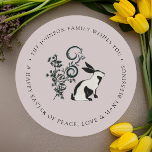 Personalized Happy Easter Modern Bunny Classic Round Sticker