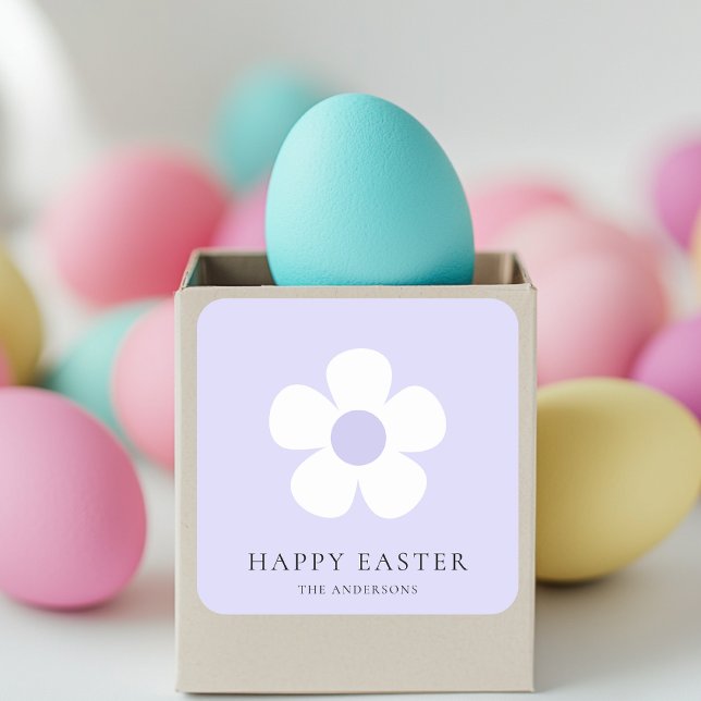 Personalized Happy Easter Purple Daisy  Square Sticker (Creator Uploaded)