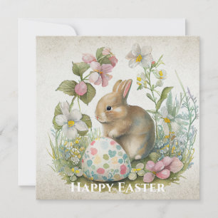 Personalized Happy Easter Vintage Bunny with Egg Holiday Card