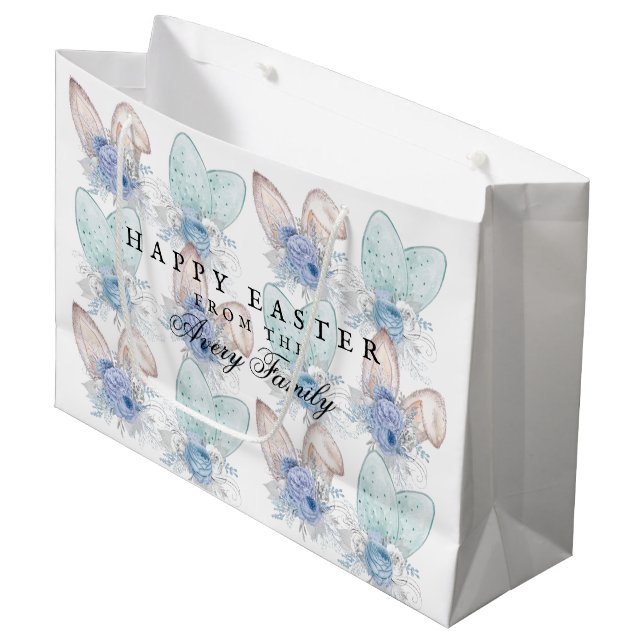 Personalized Happy Easter Watercolor Large Gift Bag (Front Angled)