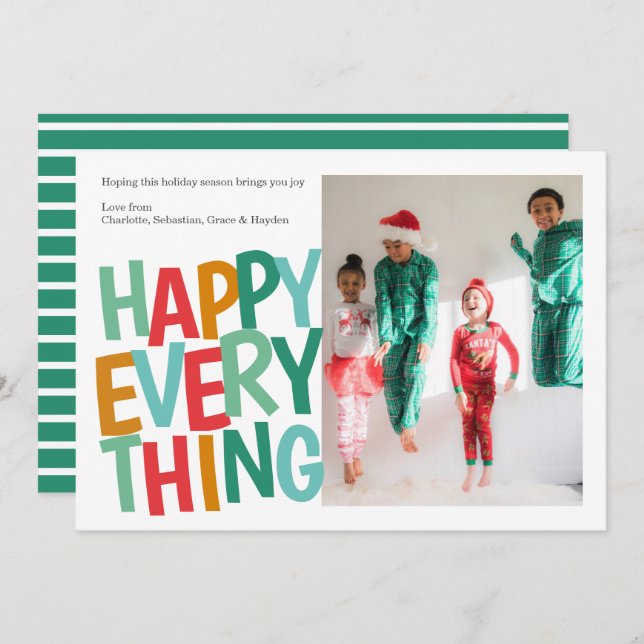 Personalized Happy Everything Colourful Christmas Holiday Card (Front/Back)