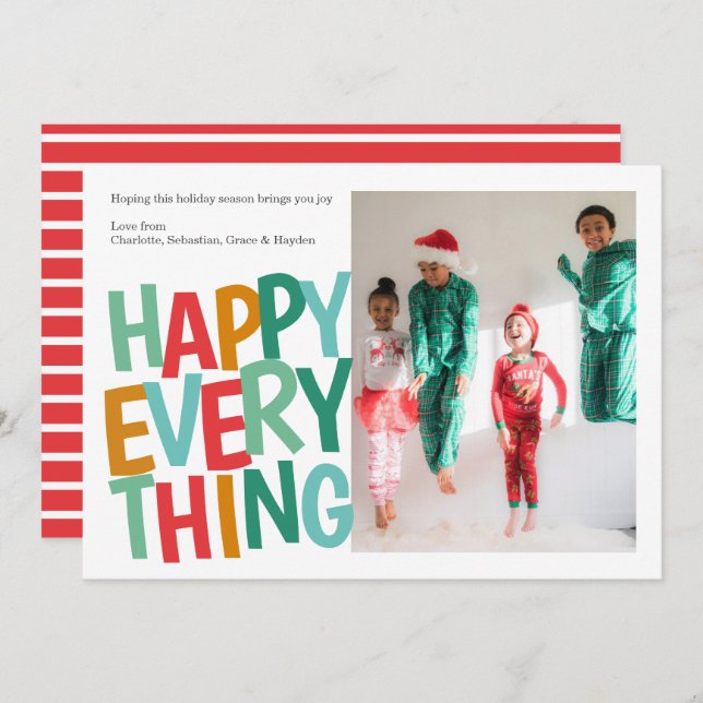 Personalized Happy Everything Colourful Christmas Holiday Card (Front/Back)