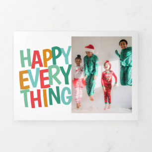 Personalized Happy Everything Colourful Christmas Tri-Fold Holiday Card