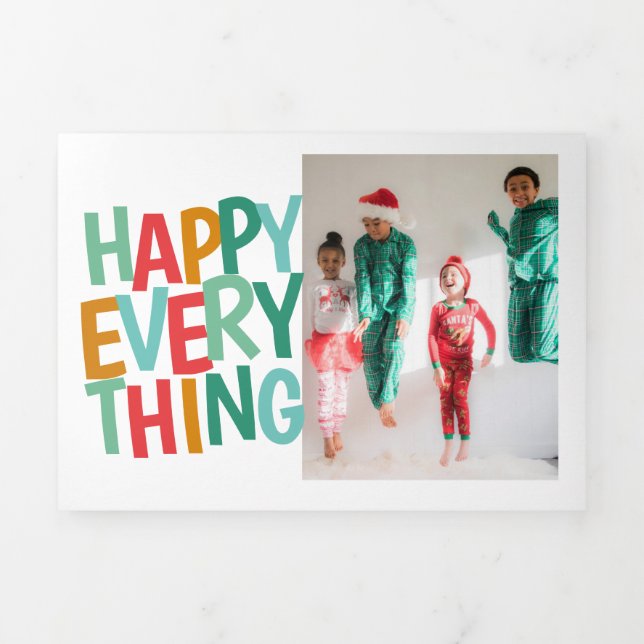 Personalized Happy Everything Colourful Christmas Tri-Fold Holiday Card (Cover)