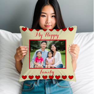 Personalized Happy Family Throw Pillow with Photo
