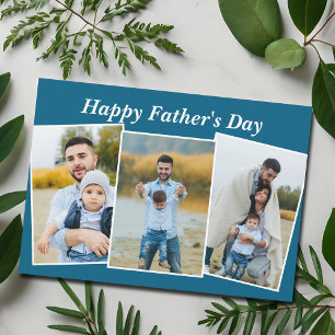 Personalized Happy Father's Day Photo Collage Blue Card
