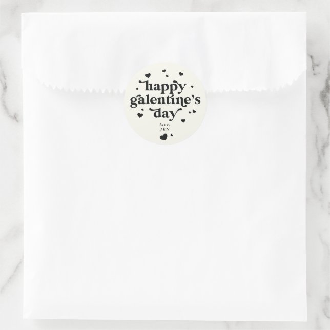 Personalized Happy Galentine's Day Classic Round Sticker (Bag)
