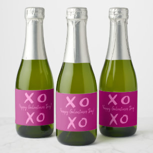 Personalized Happy Galentine's Day Magenta XOXO Sparkling Wine Label