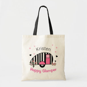 Personalized Happy Glamper Striped Camper Tote