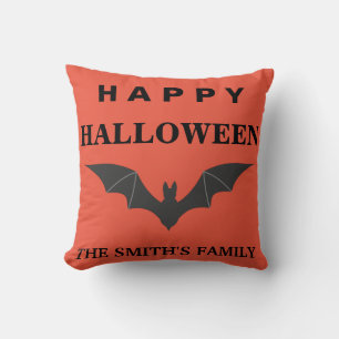 Personalized Happy Halloween Bat Throw Pillow