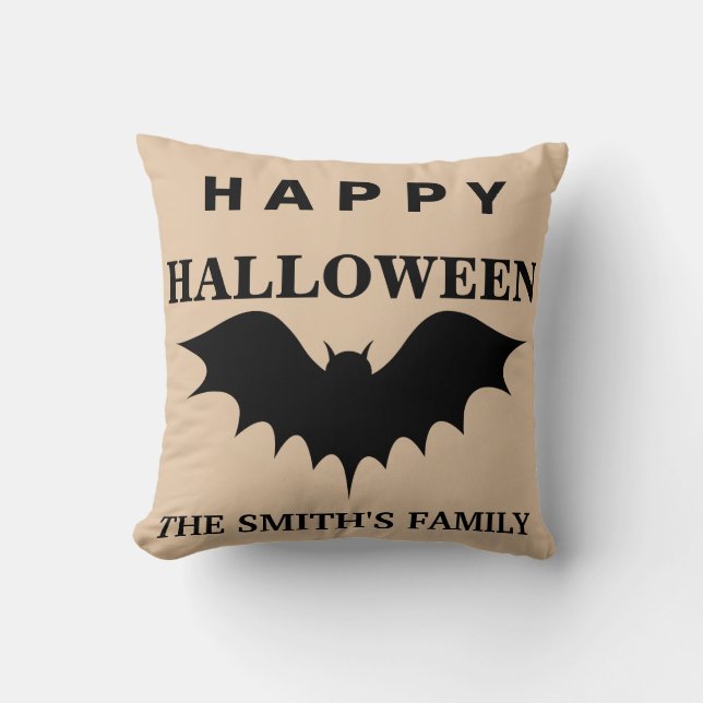 Personalized Happy Halloween Bat Throw Pillow (Front)