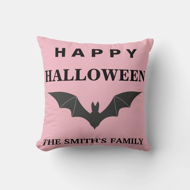 Personalized Happy Halloween Bat Throw Pillow (Front)