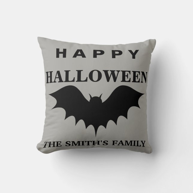Personalized Happy Halloween Bat Throw Pillow (Front)