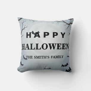 Personalized Happy Halloween Bat Throw Pillow
